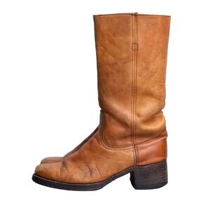 Women's 70's Frye Black Label Campus Western Leather Boots Classic Saddle Brown